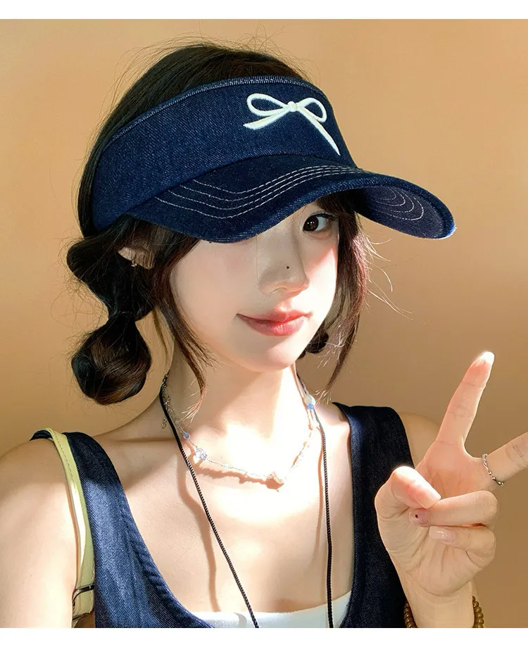 

Fashionable Denim Bow Embroidered Baseball Cap Women Breathable, Wide-Brimmed, Sun-Protective, Open-Top, Versatile