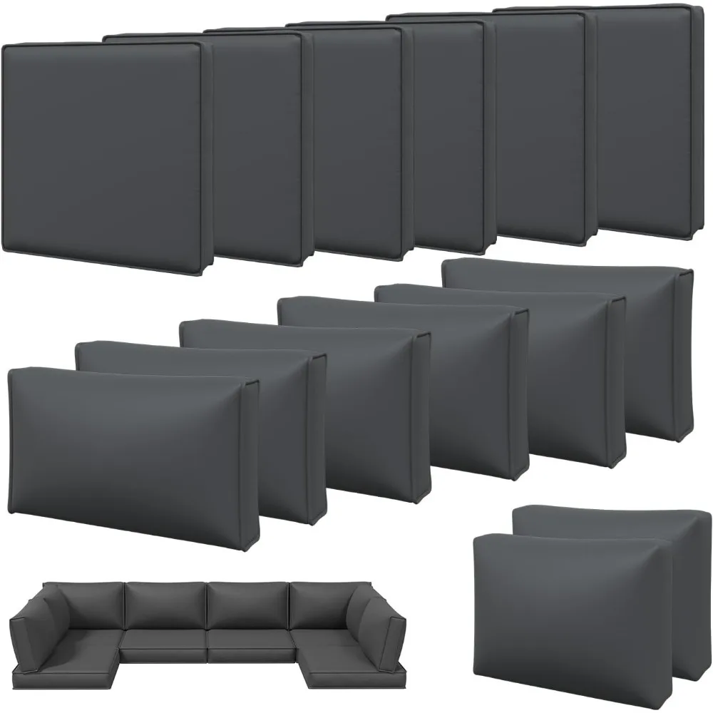 

Waterproof Outdoor Cushion Covers Set of Fourteen Replacement Zippered Non Slip Bottom Three Sizes Grey Covers Only