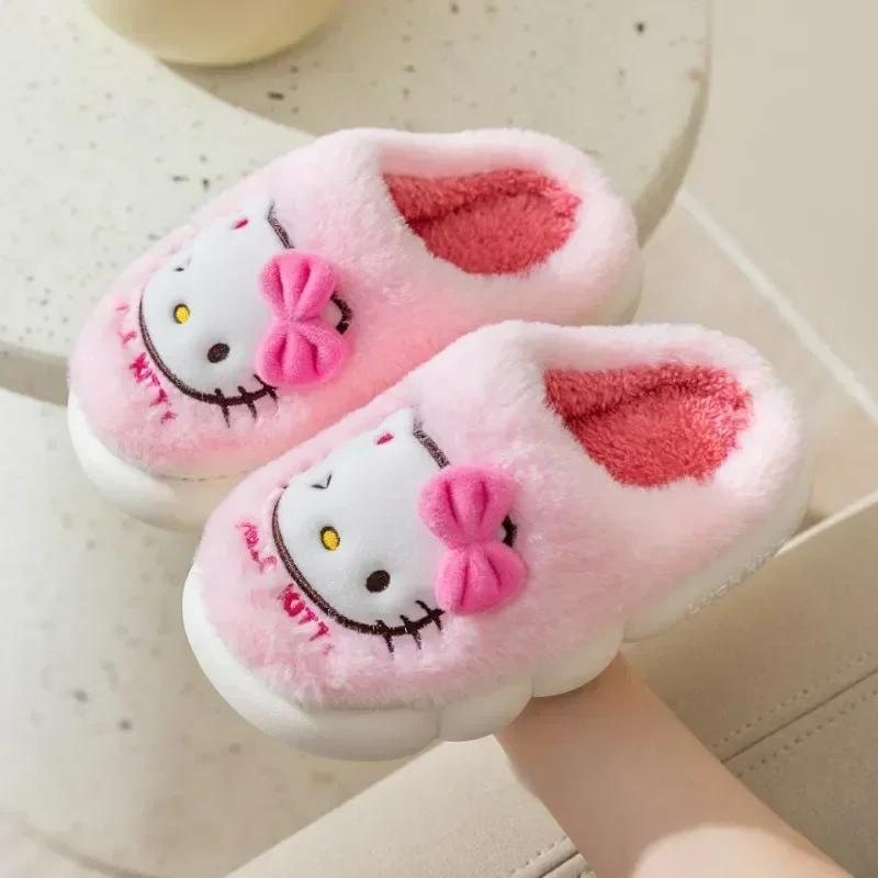 

Sanrio Kuromi Cotton Slippers Cartoon Kitty Melody Autumn Winter Women Warm Anti Slip Indoor Slippers Parent-child Home Shoes