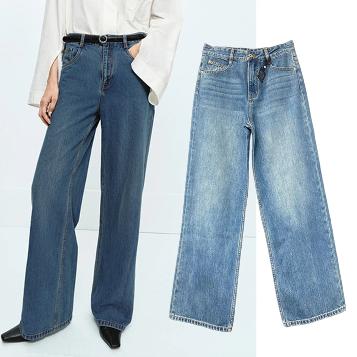 

Jenny&Dave Женские джинсы Женские джинсовые брюки Женская одежда Женские турецкие хлопковые джинсовые брюки с высокой талией в стиле ретро Синие широкие джинсовые брюки