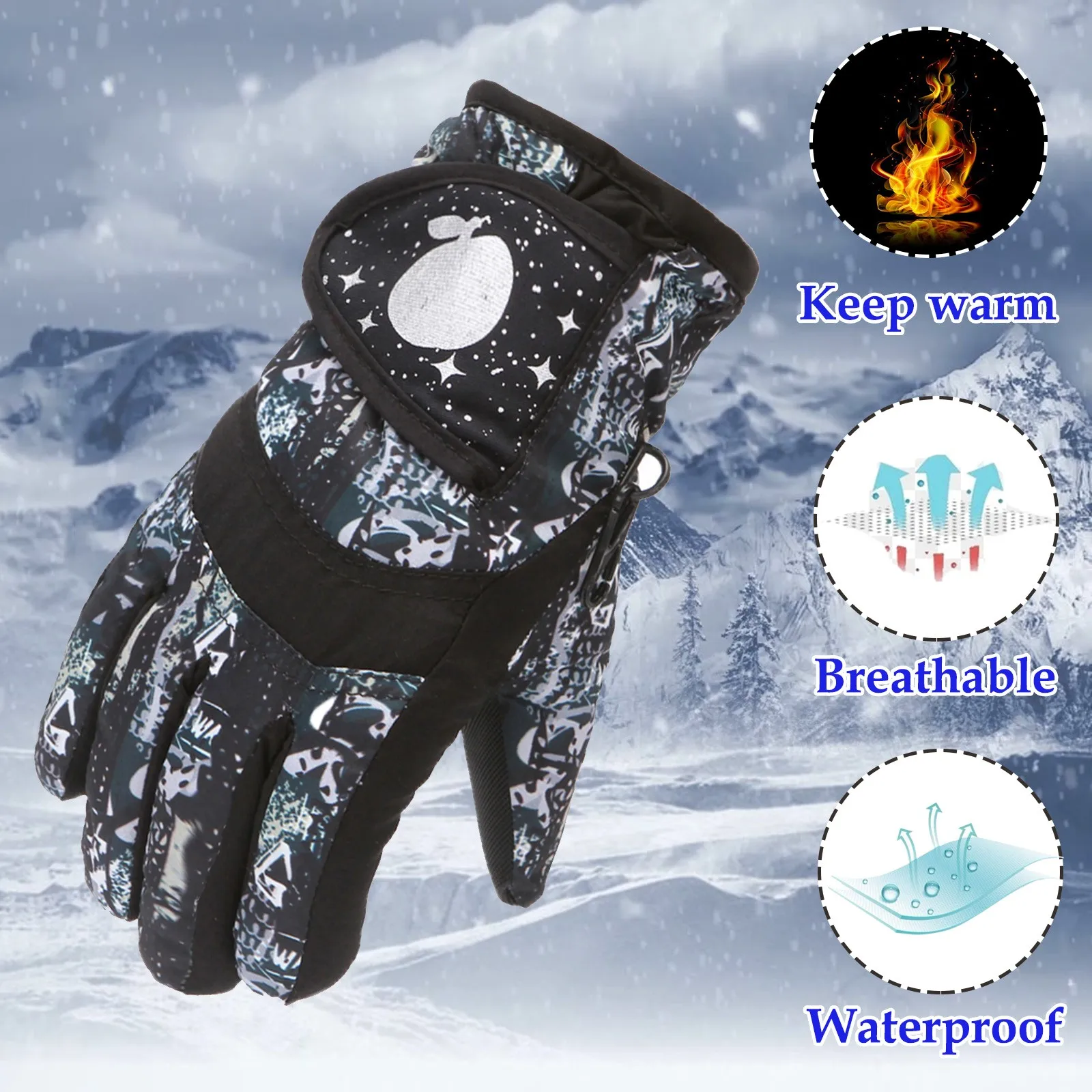 

Winter Warm Thicken Gloves Fashion Print Thermal Outdoor Hiking Cycling Skiing Skateboard Guantes Windproof Non-Slip Sport Glove