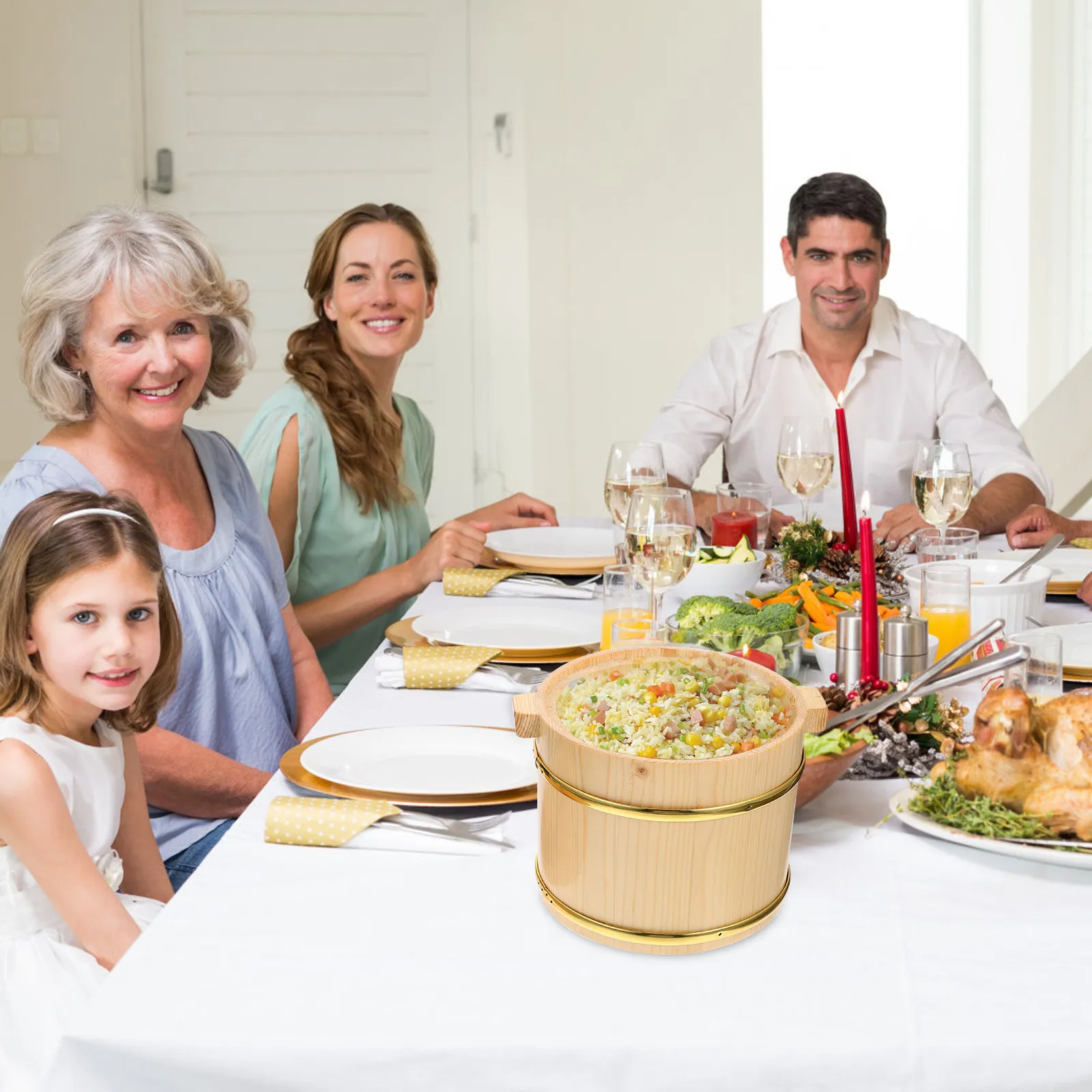 1 Juego de recipientes redondos de madera para servir arroz de sushi, soporte resistente y fácil de usar para almacenar arroz, decoración para el hogar, barbacoa, sashimi