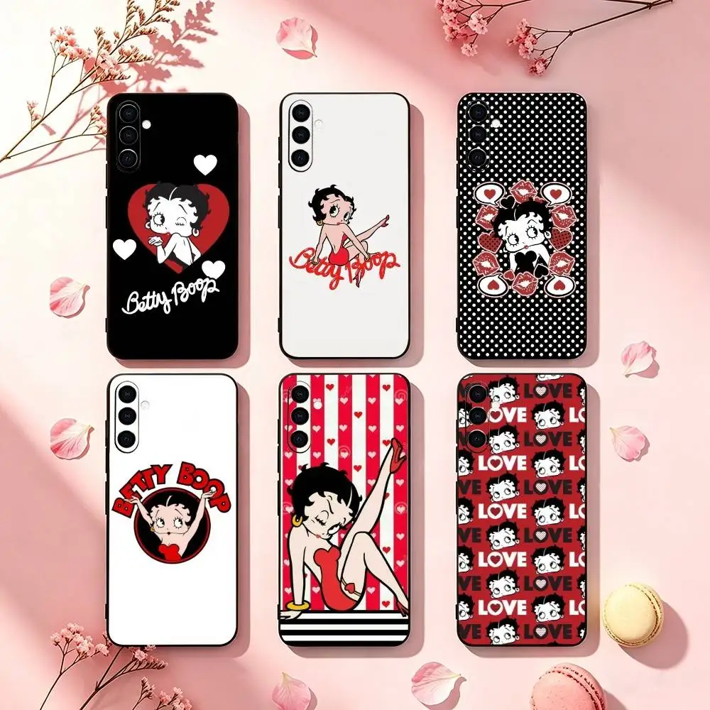 Classic Character Bettys Boops Phone Case For Samsung Galaxy A73,A72,A71,A70,A53,A52,A51,Soft Silicone Black Cover