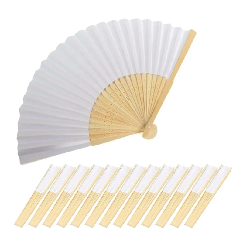 40Pcs DIY Paper Fan Bamboo Fan Folding Fan Adults Children's Calligraphy Painting Practice Blank White Folding Fan Wedding Gifts