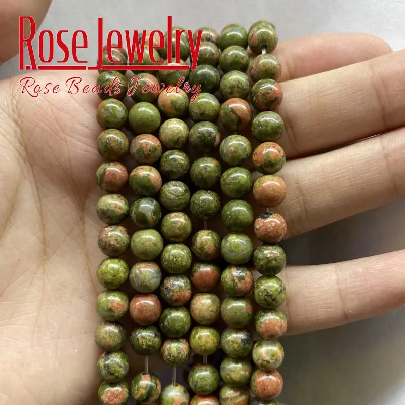 Natural Green Unakite Stone Beads Round Loose Spacer Beads For Jewelry Making DIY Charm Bracelet Necklace 15\'\' 4 6 8 10 12 mm