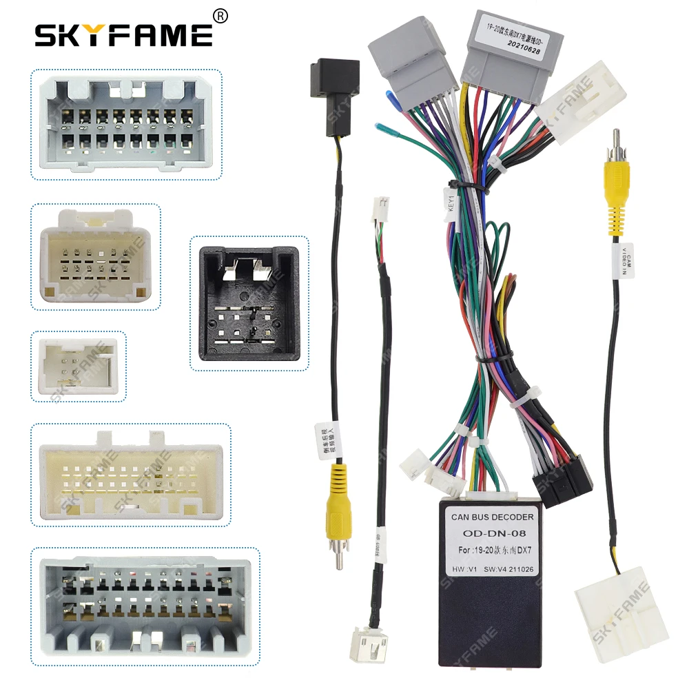 SKYFAME 16Pin Car Wiring Harness Adapter Canbus Box Decoder Android Radio Power Cable For Dongnan Soueast DX7