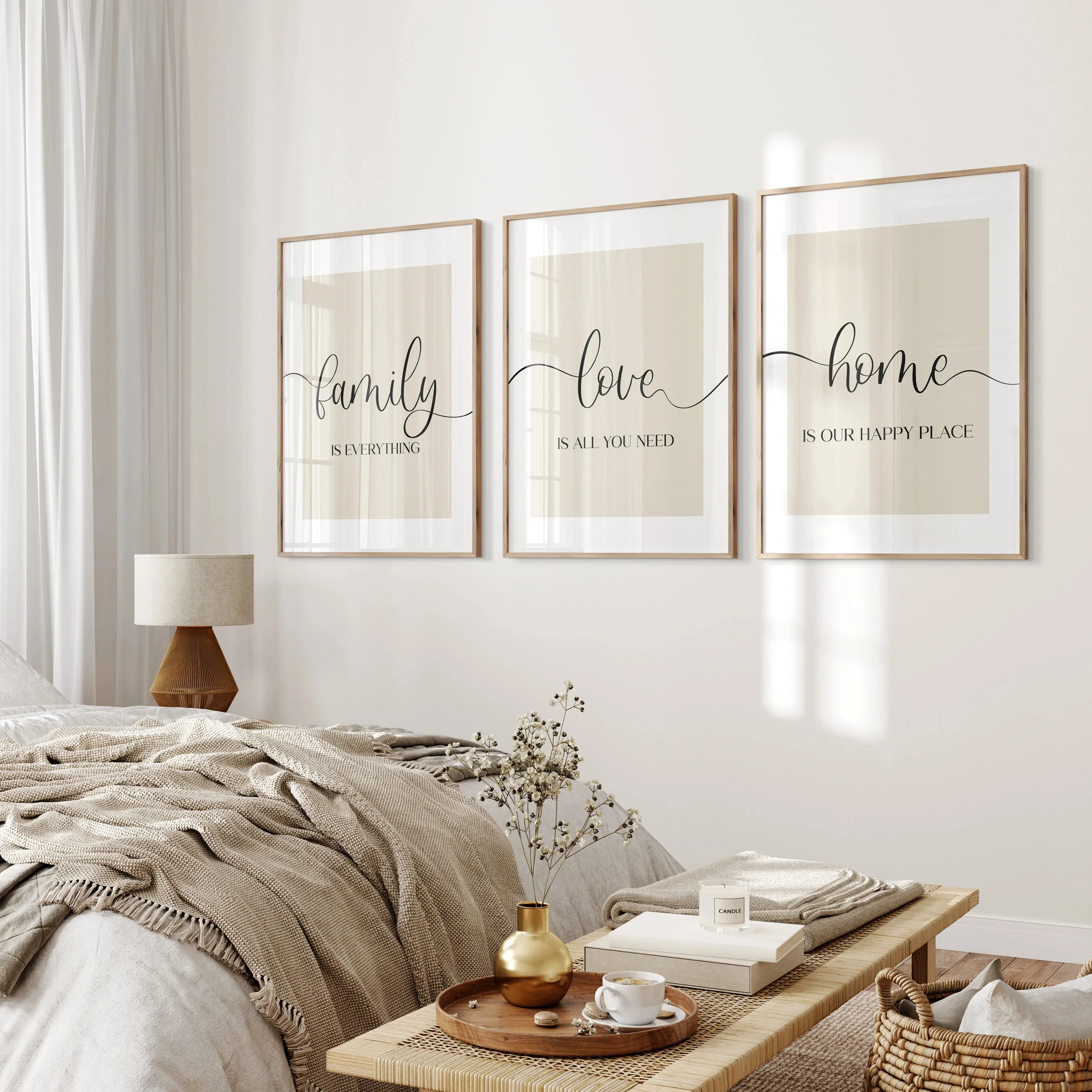 2D Flat, 2D Flat, 3Pcsss (Canvas Poster Unframed) Set of 3 Beige Prints, Set of 3 Family Wall Art, Above Sofa Decor, 3Pcss Li