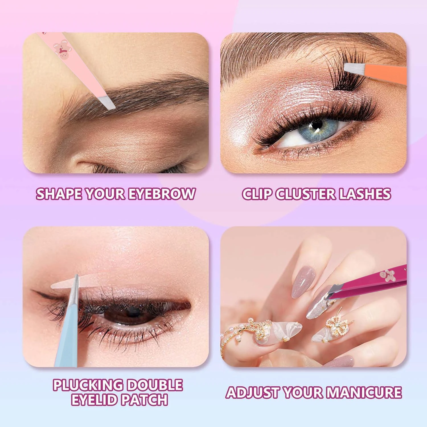 4 قطعة مجموعة ملاقط الحاجب المطبوعة لاش الملقط الدقة الملقط للحواجب نتف الشعر نام إزالة شعر الوجه #3