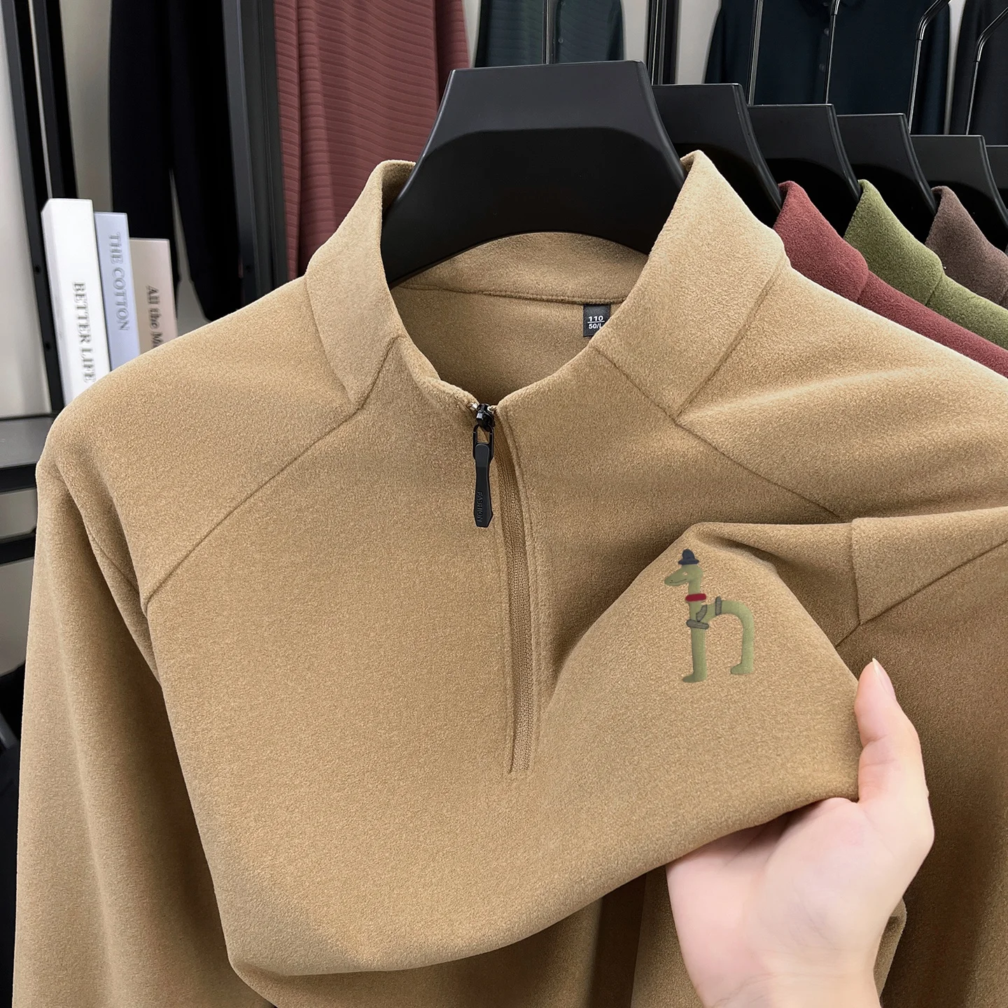 Designer Trend Men's Half Zip Mock Neck T-Shirt Autumn Warm Easy Care Solid Color Long Sleeved Tops Casual Versatile Men's Wear - view 4