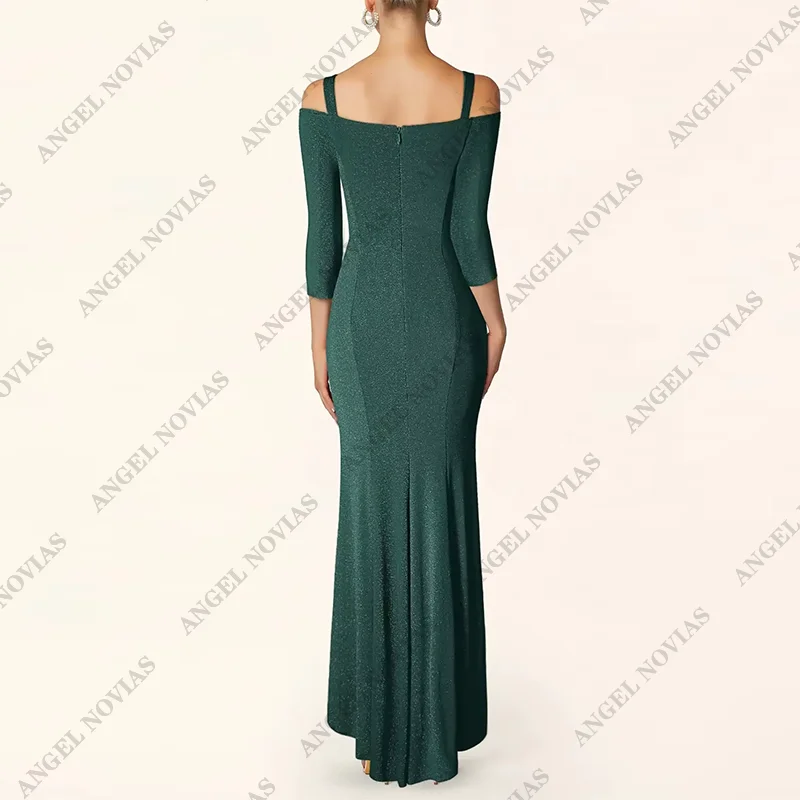 Customized Long Sleeve Dress Glitter Elegant Mother of the Bride Dresses Pleated Slim Wedding Evening Party dresses