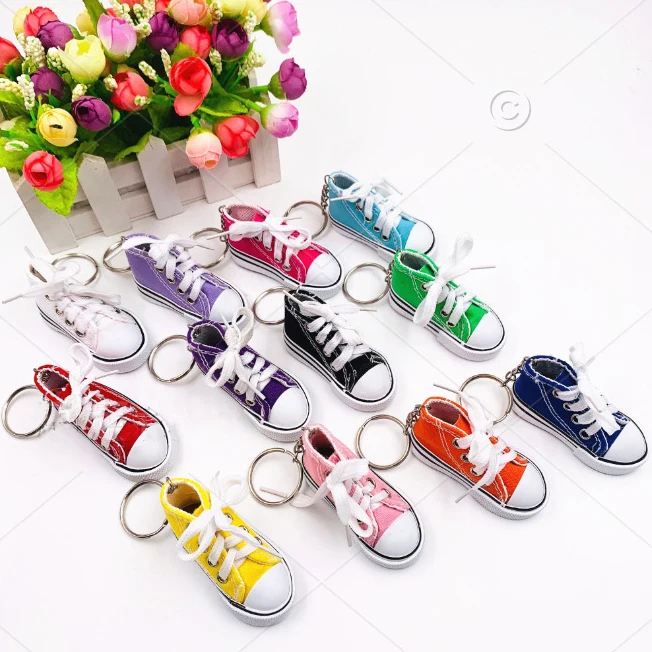 48Pcs Mini Canvas Sneaker Keychain Tennis Shoes Keychain Sport Sneaker Keyrings for Bag