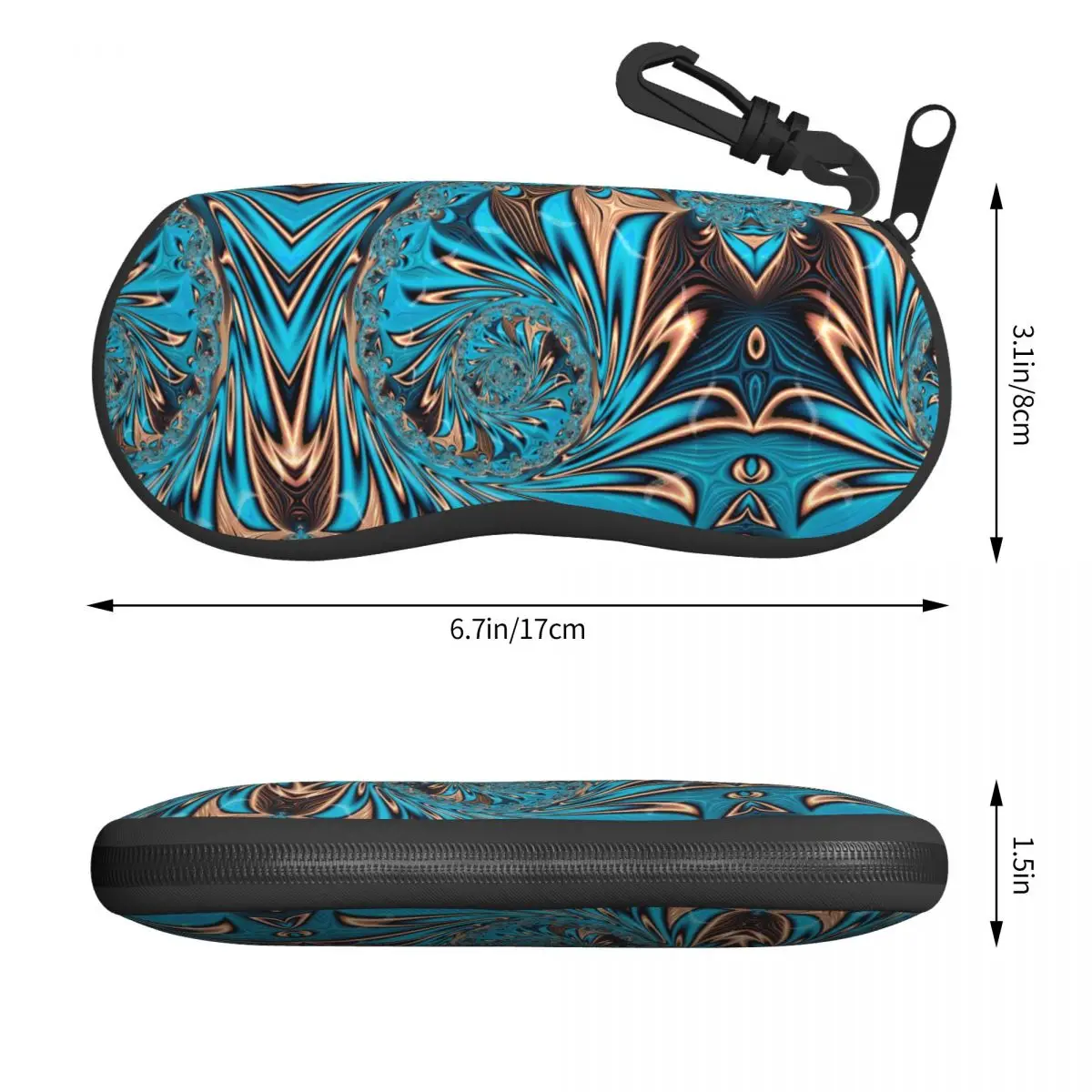 Turquoise Gems Geometric Eyeglass Glasses Case Men Women Soft Pretty Teal and Copper Fractal Two Sunglasses Protective Bag