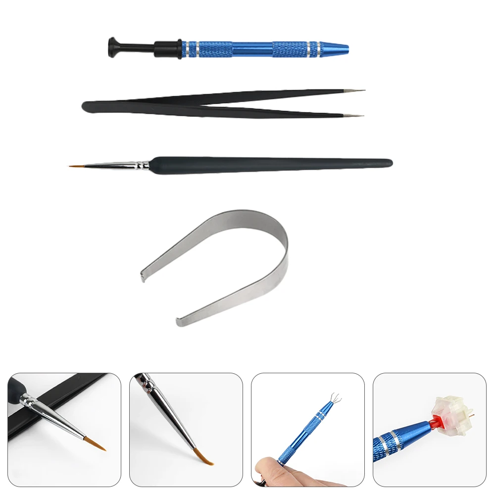 

4 Pcs Essential Keyboard Lube Set Switch Stem Holder Keycap Puller Tweezers Cleaning Tools