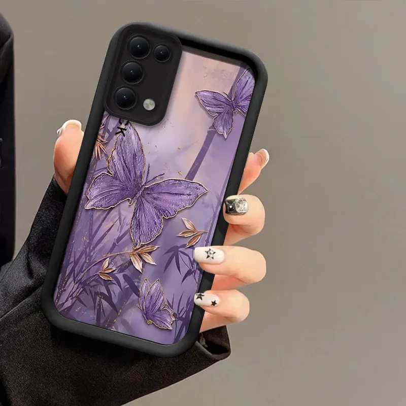 INS Purple Butterfly Phone Case For OPPO Reno 12 Pro 10 8Z 5F 5 6 Lite 4Z 3 Camera Lens Protection Silicone Soft Cover Fundas