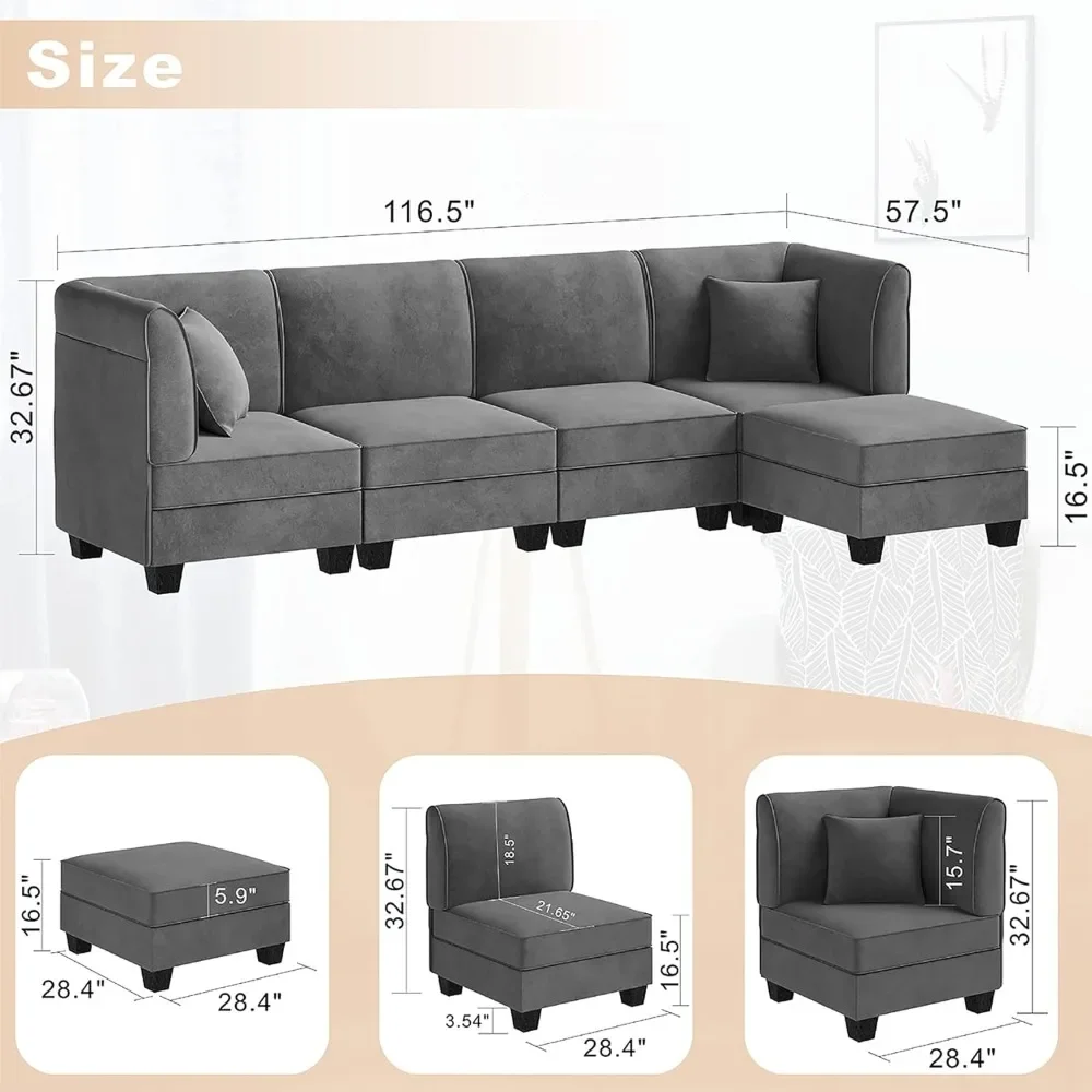 5 Piece Modular Sectional Sofa with Double Recliner 116