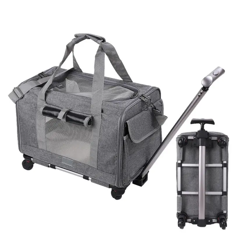 Large Portable Pet Trolley Case Detachable Pet Bag Carrier Trolley Case Foldable Pet Bag Cat Travel Carrier Gray Cat Crates