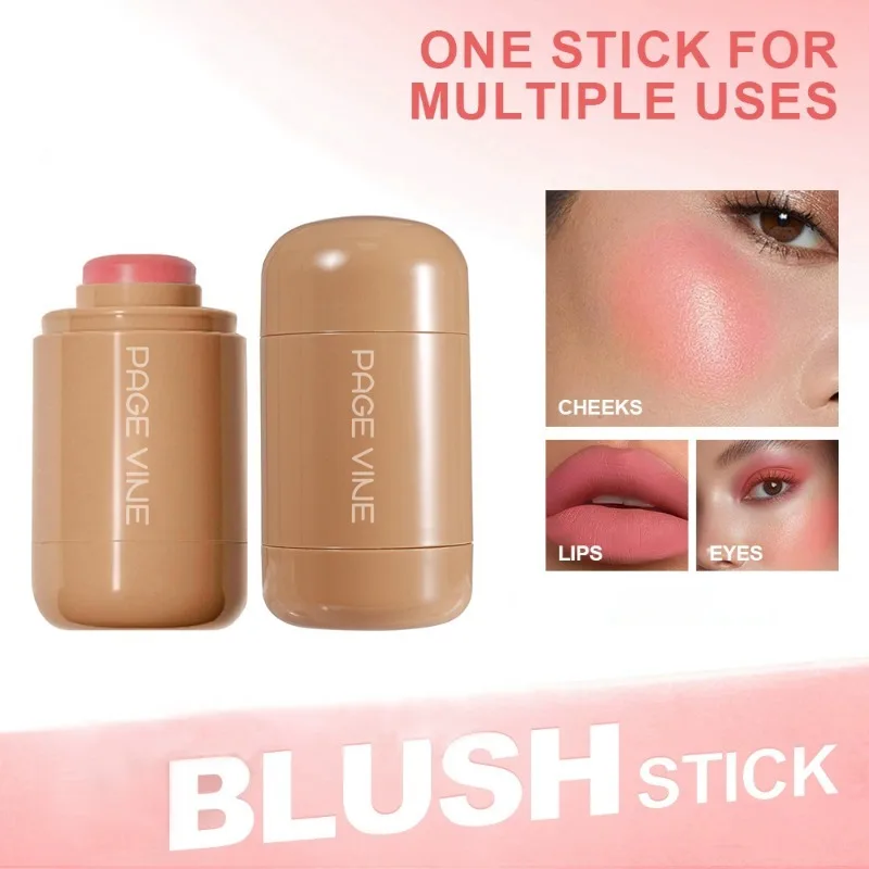 Novo Bastão de Blush 3 em 1 para Bochechas e Lábios, Bastão de Blush Hidratante com Cor, Creme de Blush Sedoso Iluminador, Tubos de Cosméticos para Blush e Contorno Matte