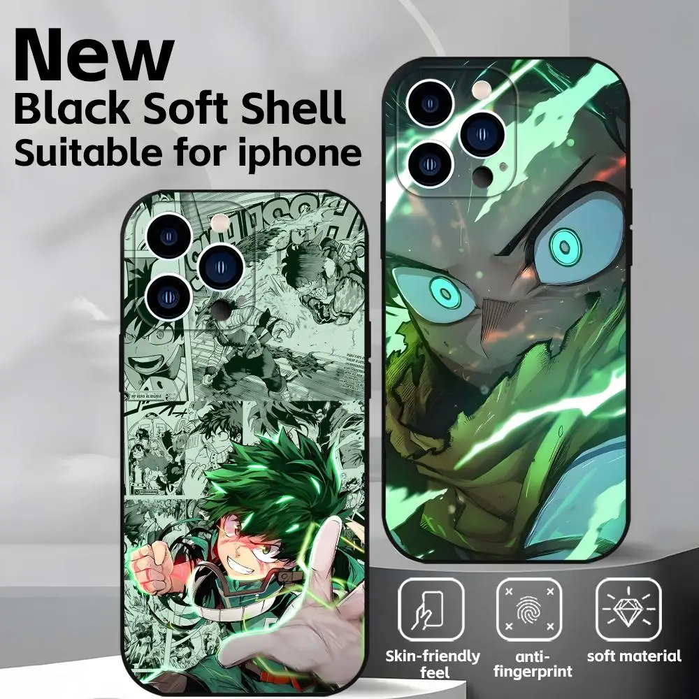 Чехол для телефона Deku My Hero Academia для iPhone 16, 16e 15, 14, 13, 12, 11 Plus Mini Pro Max, мягкий черный противоударный чехол
