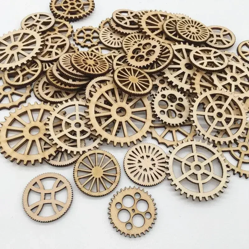 50 Pcs Unfinished Gear Wooden Mixed Shaped for DIY  Living Room Bedroom Table Wall Decor Bar Shop Hanging  Decoration