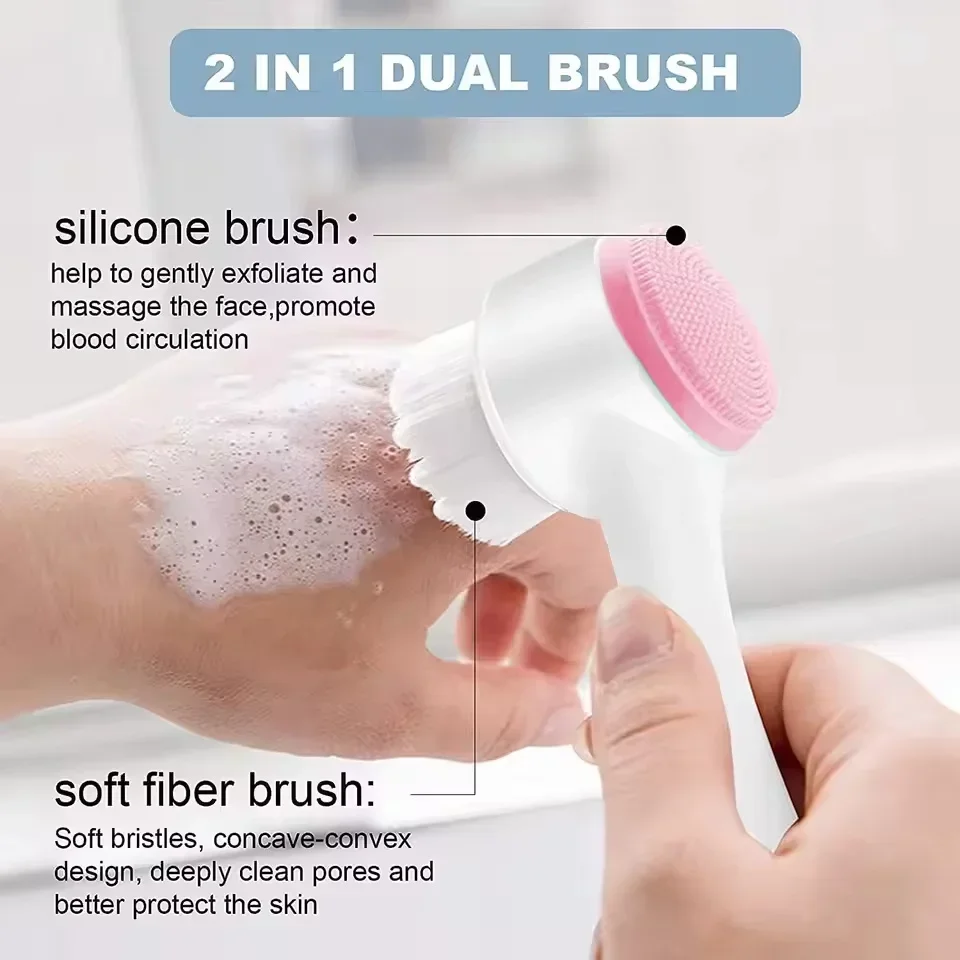 Brosse de massage de nettoyage manuel pour le visage, brosse de gommage du visage en silicone double face pour un nettoyage en profondeur des points noirs et des impuretés