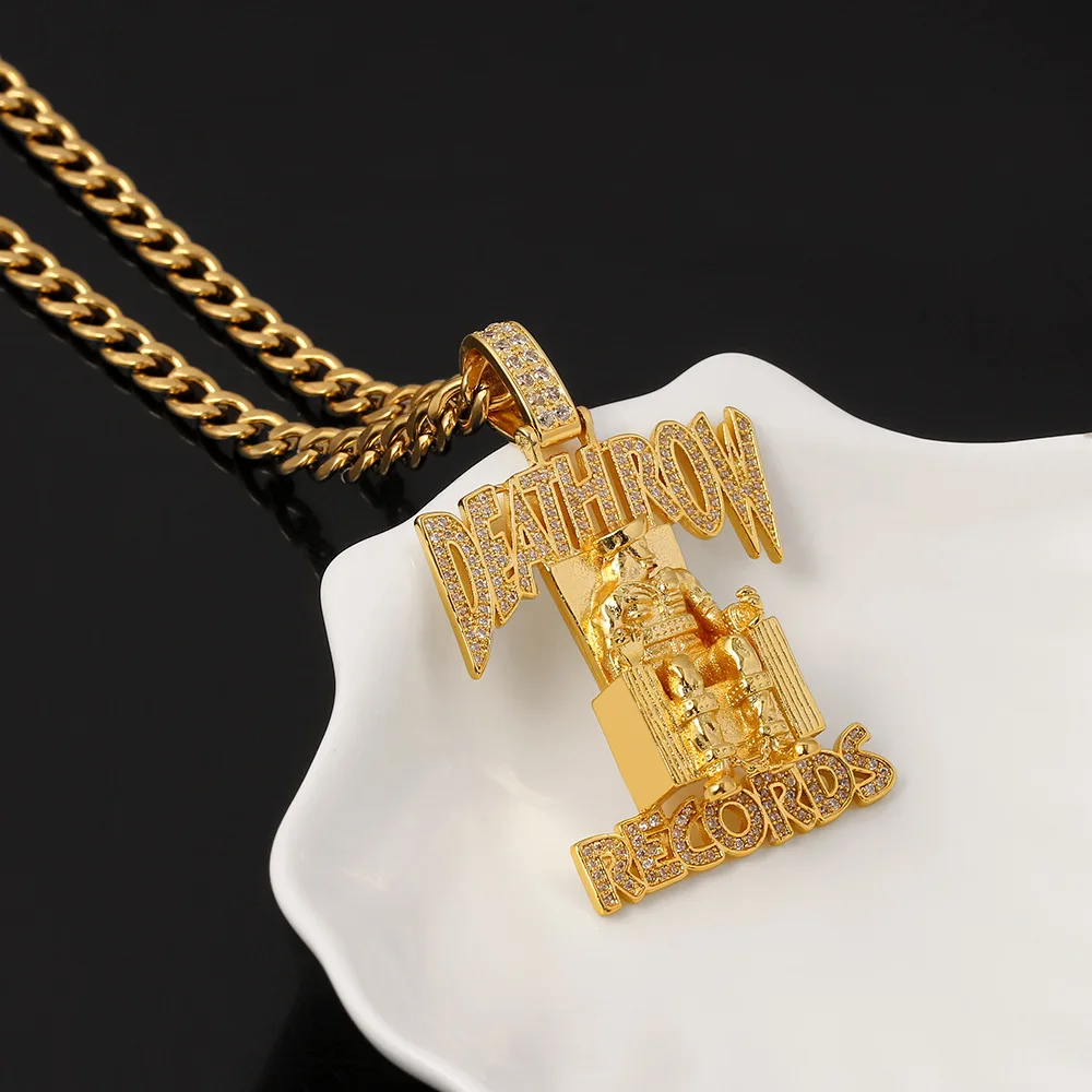 Collier Death Row Schmuck Cuban Chain Mens Necklace Hip Hop New Rap Deathrow Records Prisoner Rhinestone Pendant Colgantes