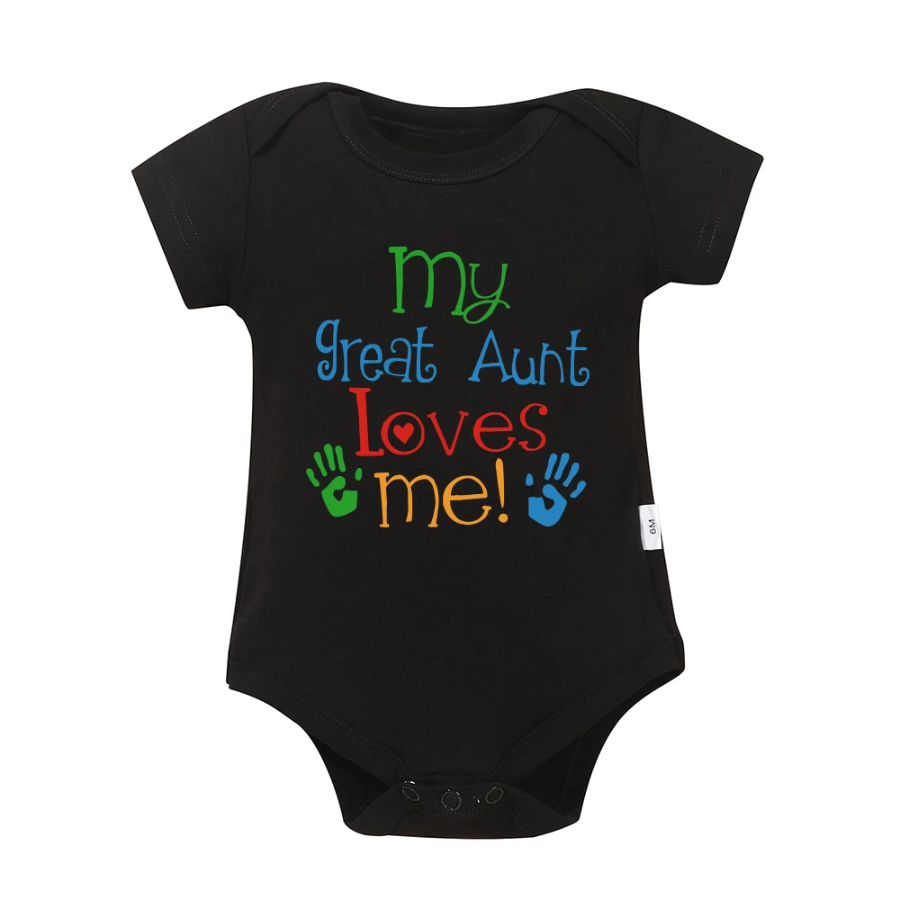 2024 Newborn Clothes My Great Aunt Loves Me Print Fine Gift Cute Baby Boy and Girl Onesie Cotton Cozy Breathable Summer Romper