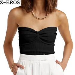 Z-EROS kadın yaz Vintage katı korse Sling kısa sıkı Backless sutyen örme Tank Top askısız kazak büstiyer tüp giysi