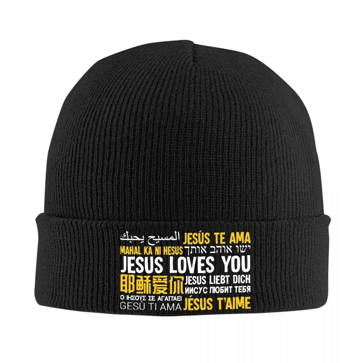 Jesus Loves You In Many Languages Bonnet Hats Christian Evangelism Knit Hat Adult Vintage Elastic Beanie Hats Autumn Gym Cap