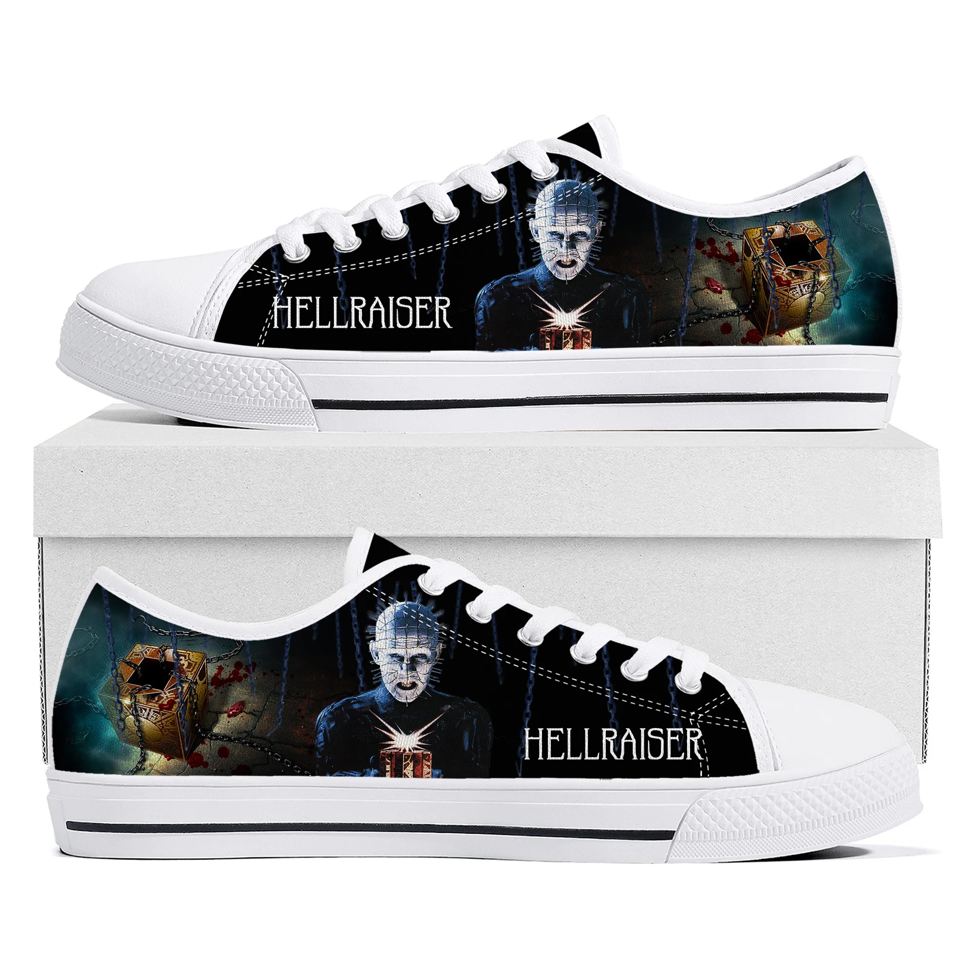 Hellraiser Movie Pinhead Horror Halloween Low Top Sneakers Mens Womens Teenager Canvas Sneaker Quality Couple Shoes Custom Shoe