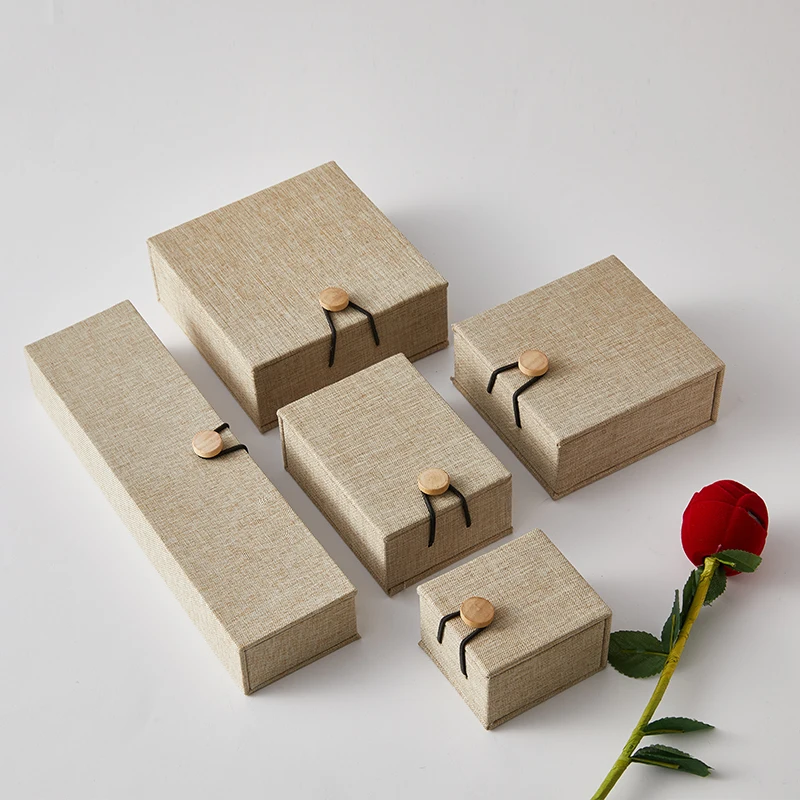 Caja de Joyería de Lino Ecológica de Buena Calidad LESON, Caja de Almacenamiento de Joyería para Anillos, Colgantes, Pulseras y Collares