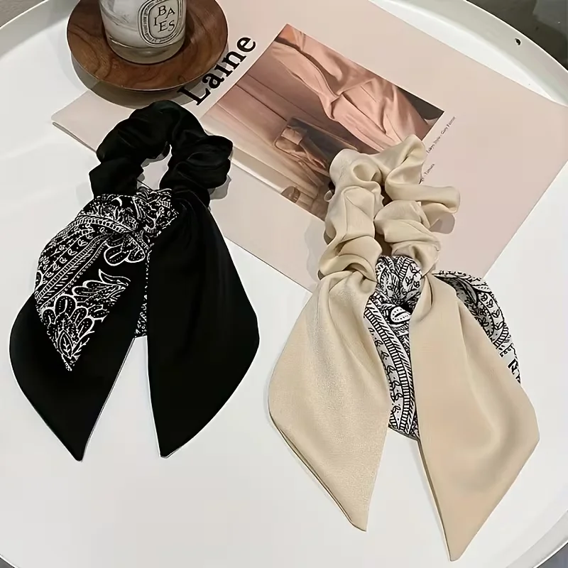 Diadema con lazo con diseño de Paisley, estilo retro, con lazo de cinta y lazo de raso para el cabello, para cola de caballo.