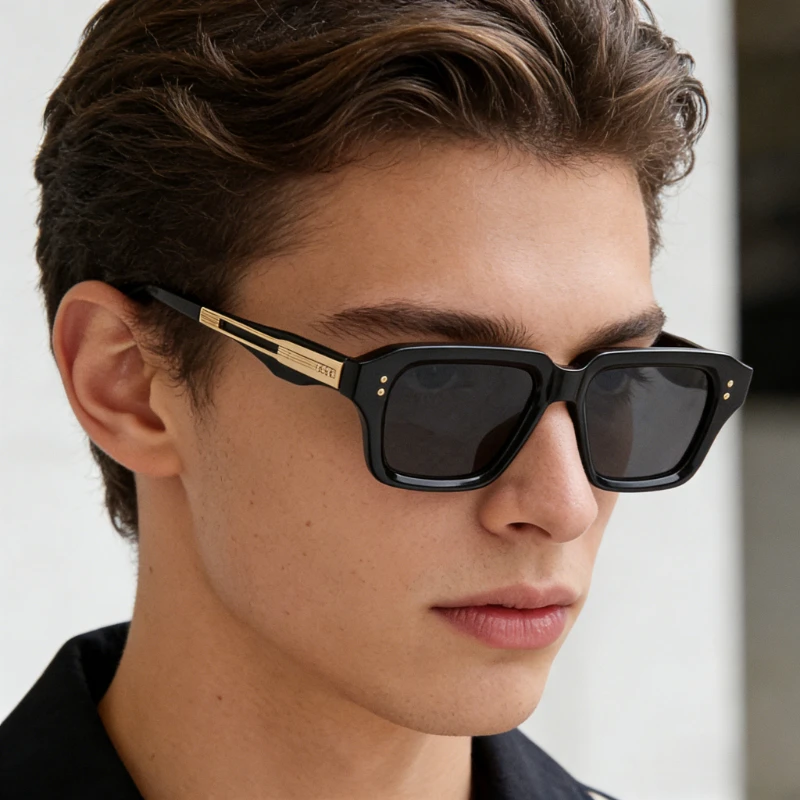 

2026 New Square Frame Metal Sunglasses for Men Stylish Retro Street Style Shades Travel Outdoor Sports UV Protection Goggles