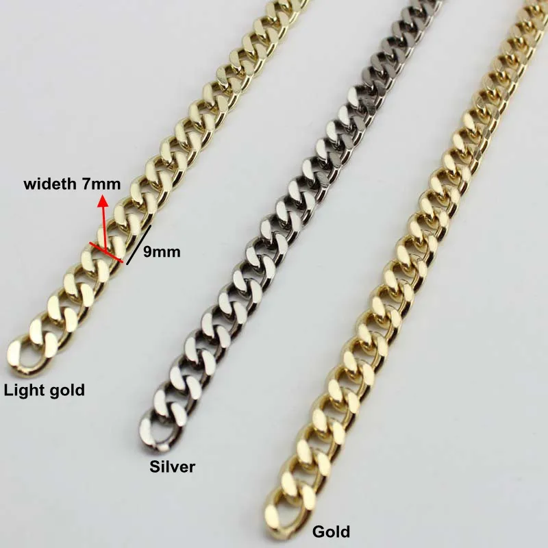 5METER 10M High Ending Gold color  7mm width chains metal strap with hook for women bag handbag chain removable long strap chain