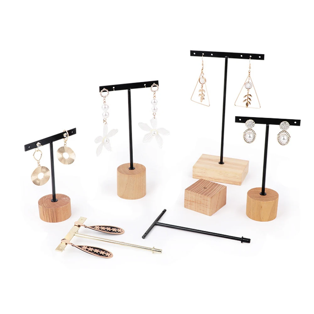 3pcs/lot Jewelry Display for earrings T-Bar Wooden Base Earrings Rack Holder Earrings Organizer Showcase Ear Studs Stand