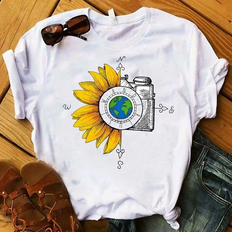 

Women T-shirts Camera Don't Be Negative Printed Short Sleeve Tee Shirt Harajuku Fashion Streetwear Tops Female Clothes