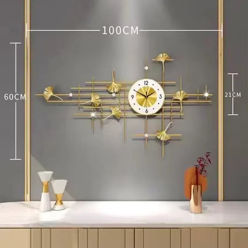 Modern Large Gold Metal Wall Clock 100x60cm Luxury Creative Decorative Mural Timepiece For Living Room Home Decoration Art