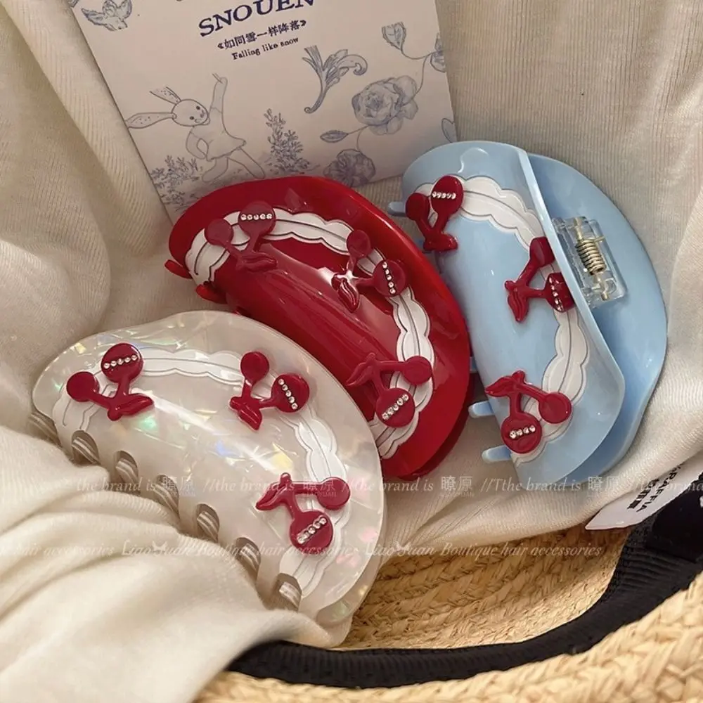 

Vintage Acetate Cherry Shark Clip Elegant Korean Style Acetic Acid Hair Claw Trendy Sweet Geometry Hair Crab Clip Girls