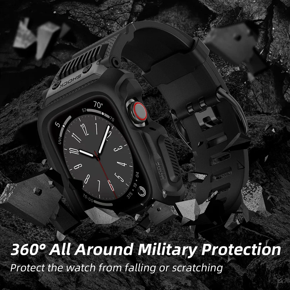 Army Camouflage Sport Case For Apple Watch 8 7 SE 6 Band 45mm 44mm 42mm Waterproof Drop-Resistant Integrated Strap Mod Kit