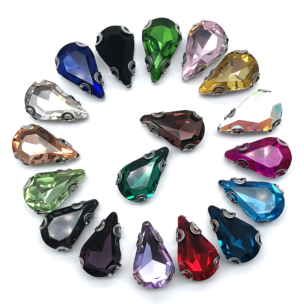 Water Drop Crystal Glass Rhinestones with Claw Marquise Sew On Teardrop Strass Diamond Metal Base for Clothes Garment Ornament - view 2