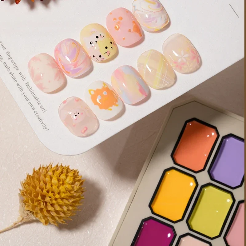 Nowa 9-kolorowa paleta żelowych lakierów do paznokci Pudding Cream Soak Off UV LED Japoński żel do paznokci Półtrwały stały żel