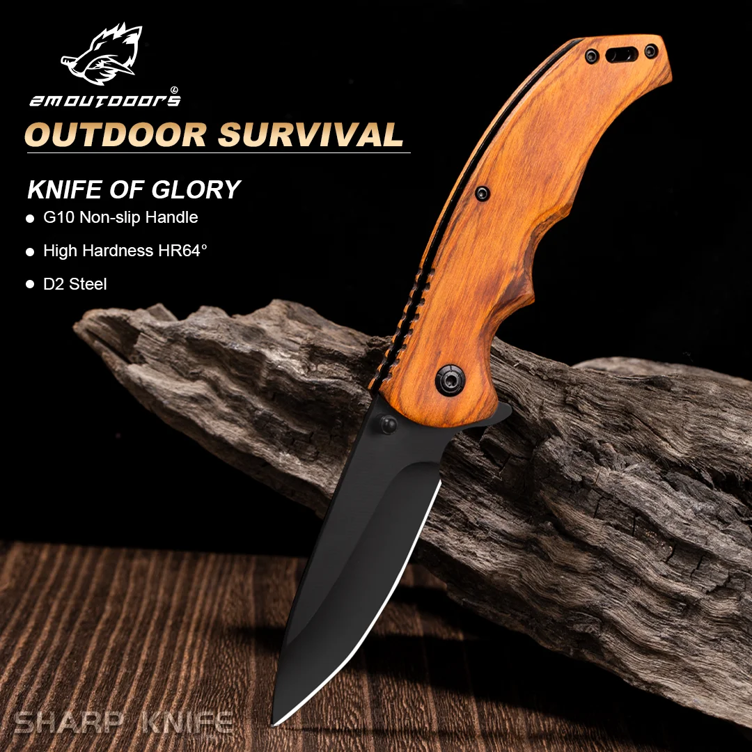 1pc outdoor folding knife, high hardness stainless steel knife solid wood handle, convenient fruit knife, can be used for outdoo