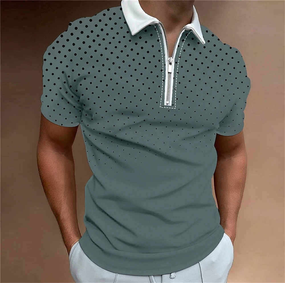 Polo con estampado 3D de lunares para hombre, camiseta de manga corta con cremallera, Tops holgados de gran tamaño a la moda, Verano