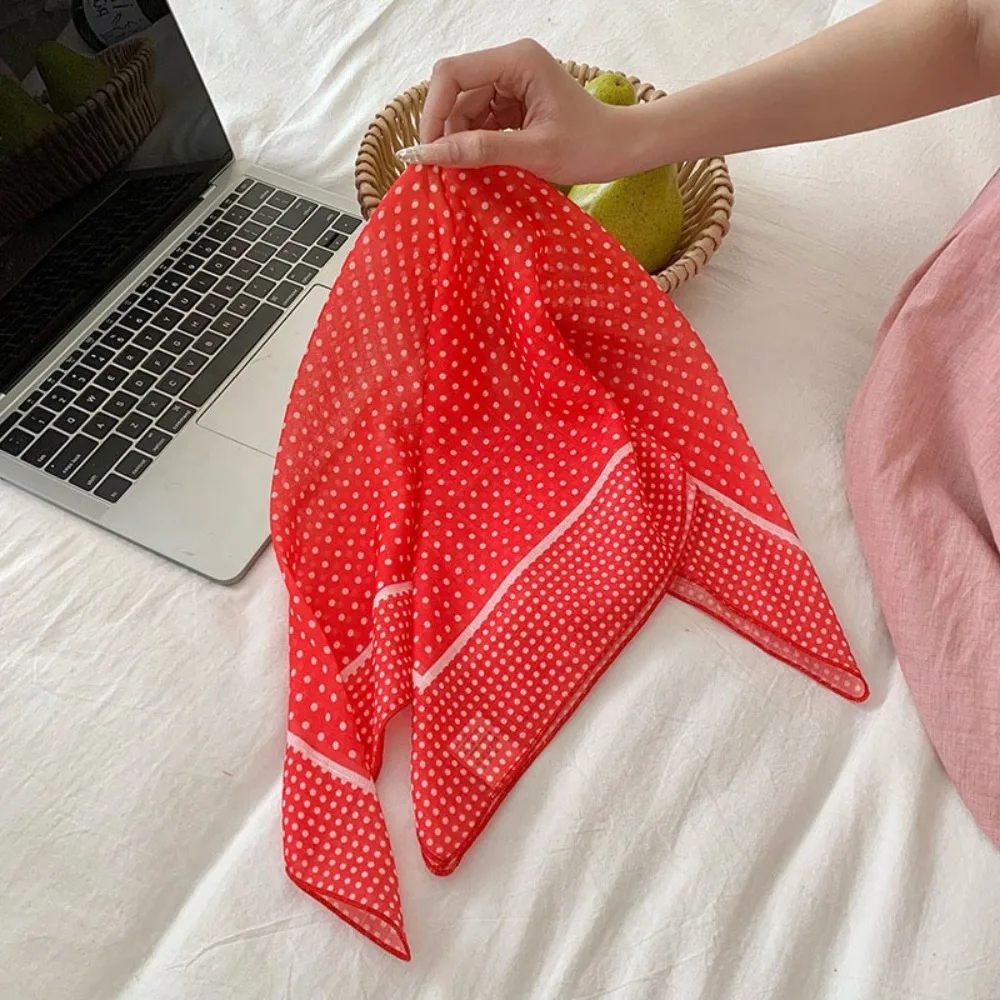 

Retro Sunscreen Small Square Scarf Neckerchief Korean Style Headscarf Hair Band Head Scarf Polka Dot Print Scarves Girl