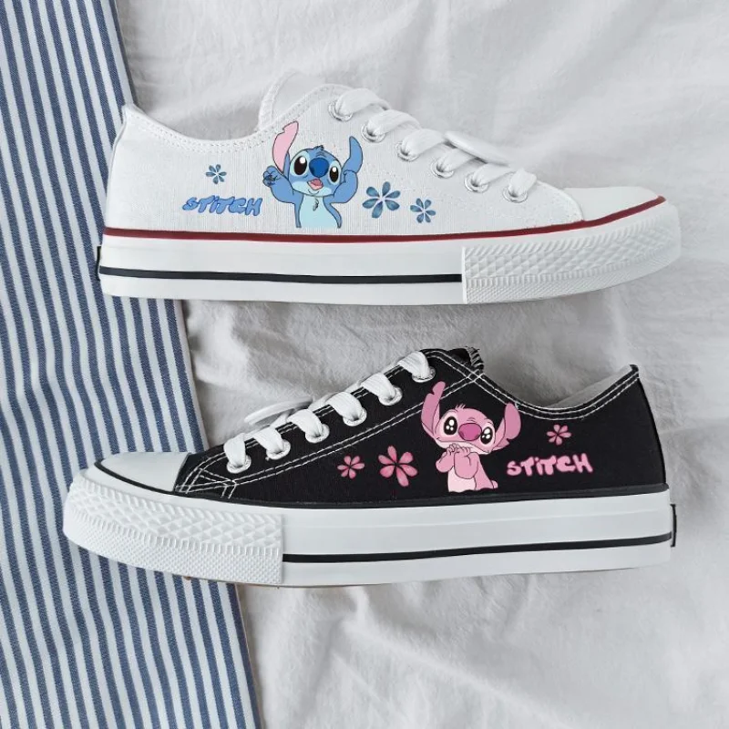 Sapatos de lona lilo e ponto disney, desenhos animados kawaii, padrão monstrinho, calçados esportivos casuais, moda top baixo