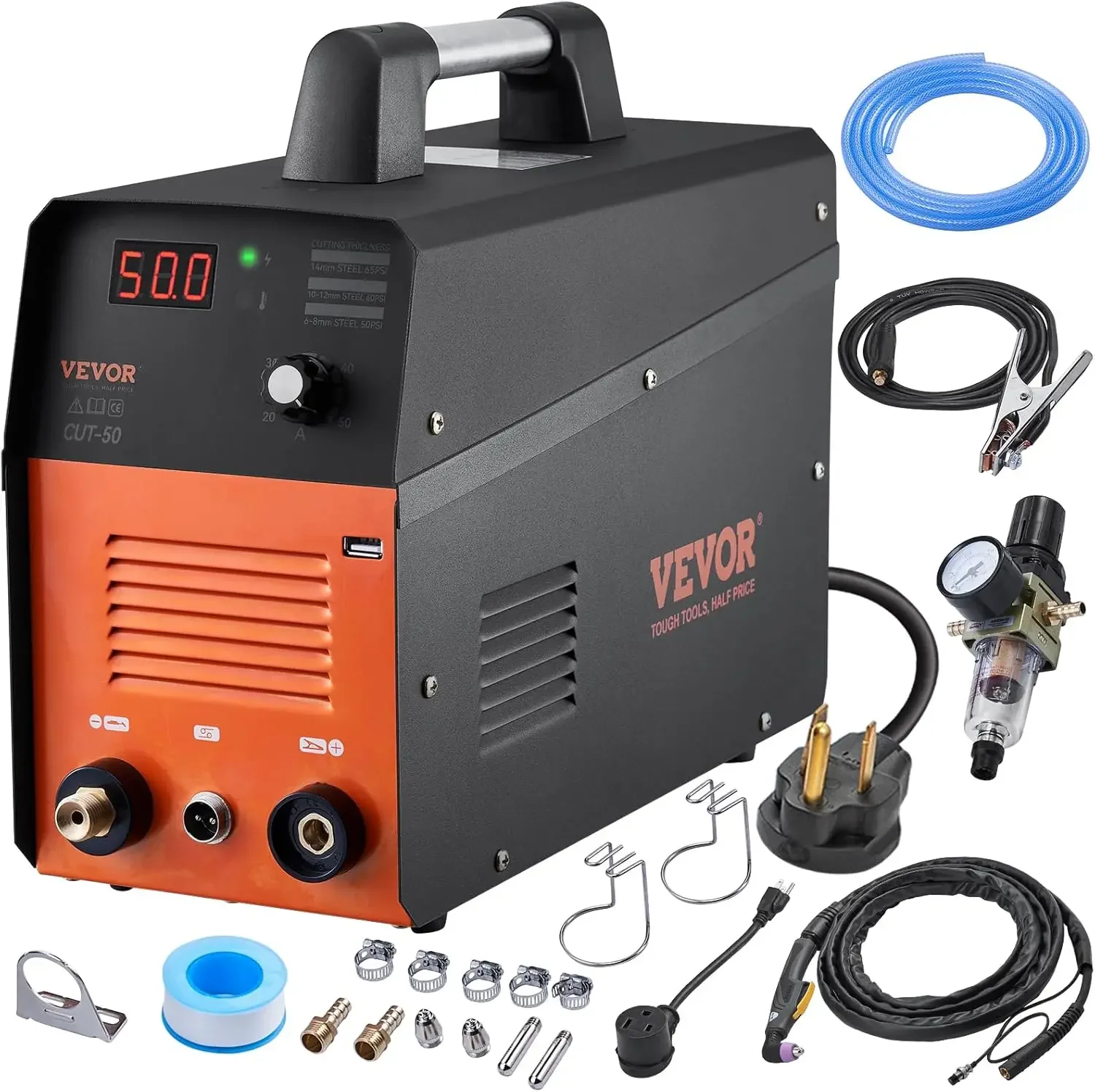 Plasma Cutter, 50Amp, Air Cutting Machine with Plasma Torch, 110V/220V Dual Voltage AC IGBT Inverter Metal Cutting Equipment