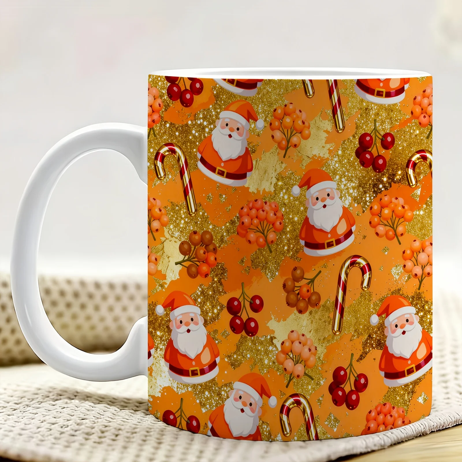 1pc Christmas-themed Ceramic Coffee Mug with Double-sided Pattern Design, Reusable, Easy to Hand Wash, 11oz Stylish Cup for Home Decor or Office Water Use, Ideal Gift for Friends