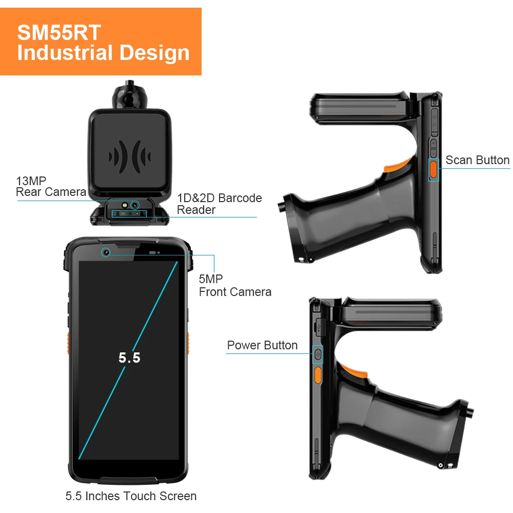 Scanmax SM55RT Android 11 lector RFID portátil de largo alcance UHF NFC huella digital escaneo 2D BT WiFi Control de acceso lectores de tarjetas