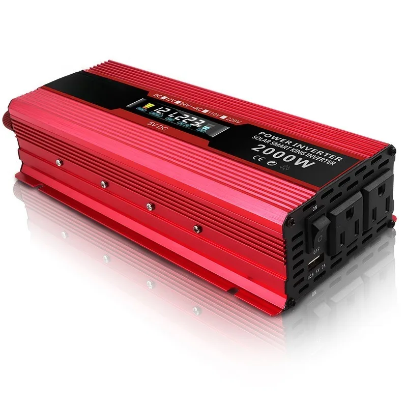 LCD Screen Car Battery Inverter 12V 24V To 110V 220V 2000W Portable Vehicle Power Converter