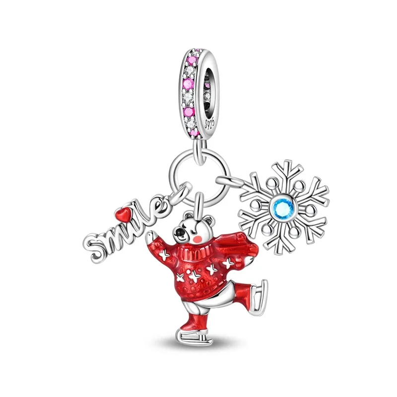 

925 Sterling Silver Skiing Polar Bear Charms Pendant Fit 3mm Original Bracelet DIY Women Exquisite Anniversary Jewelry Gifts