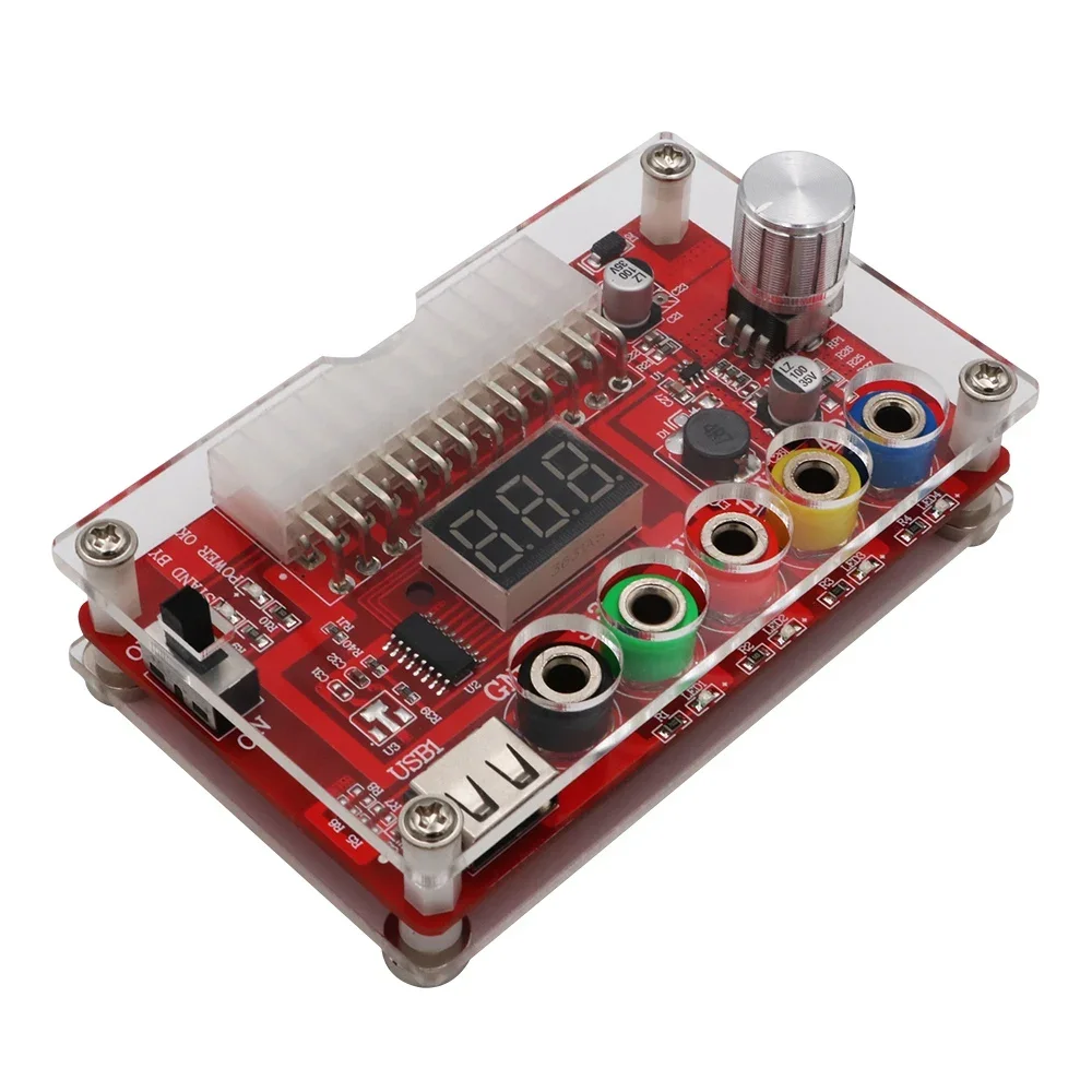 

ATX 24-Pin Power Breakout Board Kit with ADJ Voltage Regulator - Adjustable Knob & Acrylic Shell
